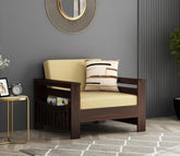 ONIJA  Wood 1 Seater Sofa for Livingroom - Wooden Single Seater Sofa for Home - Sofa with Storage for Magzine Holder - Sofa Couch for Bedroom - WALNUT FINISH